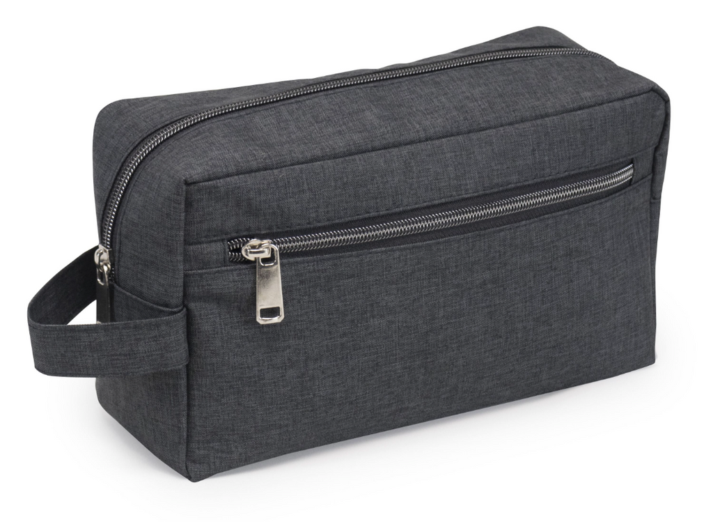 Travel Toiletry Bag Heathered 2-Zipper with Strap